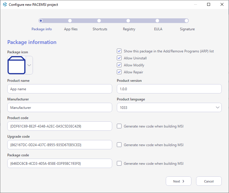 configure pace msi project